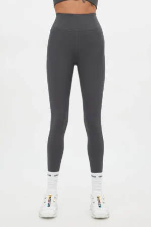 Legging largo gris de tejido compresivo y tiro alto